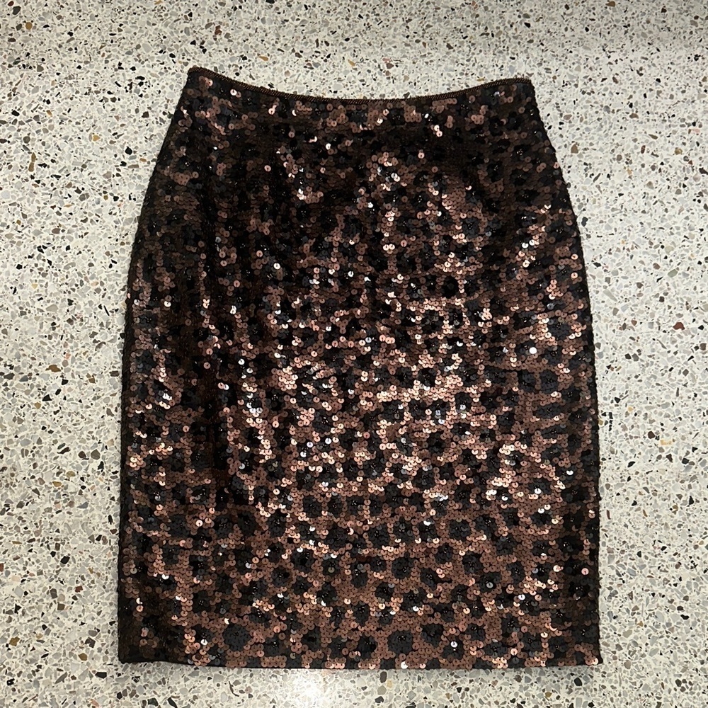 New Carlisle sequin brown black mini skirt side zip cocktail sexy beaded 6